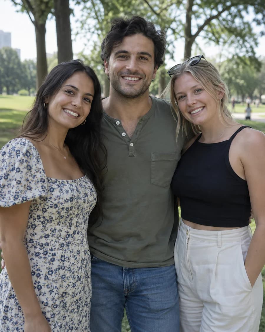 A group photo with three people, unsuitable for a single performer
